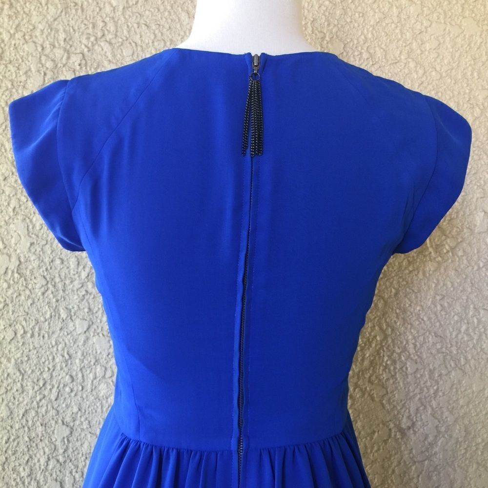 Rebecca Taylor Mini Dress Size 0 Royal Blue Fit & Flare Short Sleeve Zip Back - Picture 8 of 10